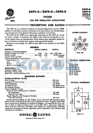 2AF4-A datasheet - TRIODE FOR UHF OSCILLATOR APPLICATIONS