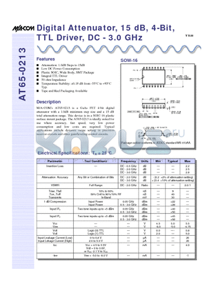 AT65-0213-TB datasheet - Digital Attenuator, 15 dB, 4-Bit, TTL Driver, DC - 3.0 GHz