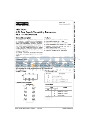 74LVX4245WMX datasheet - 8-Bit Dual Supply Translating Transceiver with 3-STATE Outputs