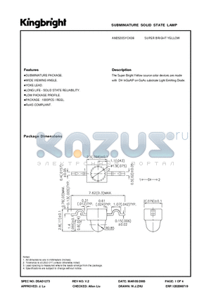 AM2520SYCK08 datasheet - SUBMINIATURE SOLID STATE LAMP