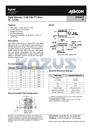 AT65-0413 datasheet - Digital Attenuator 15.5dB, 4-Bit, TTL Driver, DC-3.0 GHz