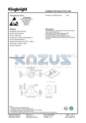 AM2520VGC-A03 datasheet - SUBMINIATURE SOLID STATE LAMP