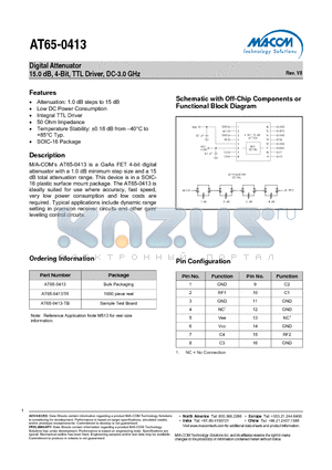 AT65-0413TR datasheet - Digital Attenuator 15.0 dB, 4-Bit, TTL Driver, DC-3.0 GHz