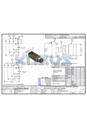 2ALF8LB-230 datasheet - 22 mm LED Illuminated Metal Flush Momentary Operator