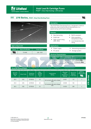 0275030.MRT1L datasheet - 275 Series, PICO , Very Fast-Acting Fuse