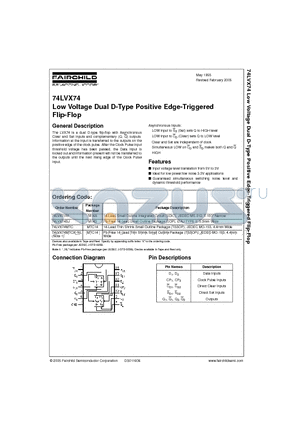 74LVX74MTCX datasheet - Low Voltage Dual D-Type Positive Edge-Triggered Flip-Flop