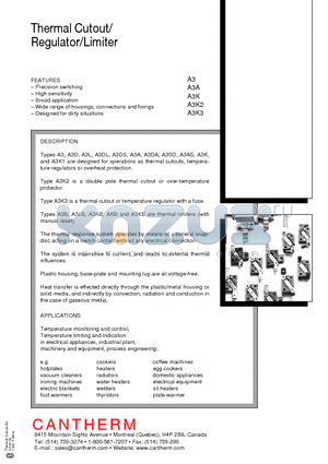 A3LX31H3001193 datasheet - Thermal Cutout/Regulator/Limiter