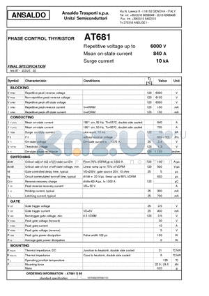 AT681S60 datasheet - PHASE CONTROL THYRISTOR