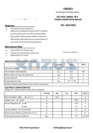 1N6263 datasheet - Small Signal Schottky Diodes