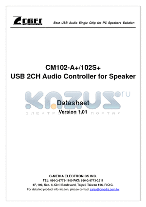 CM102-A+ datasheet - USB 2CH Audio Controller for Speaker