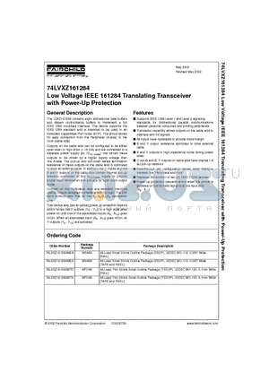 74LVXZ161284MEX datasheet - Low Voltage IEEE 161284 Translating Transceiver with Power-Up Protection