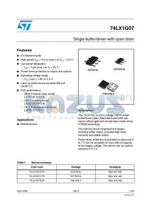 74LX1G07BJR datasheet - Single buffer/driver with open drain