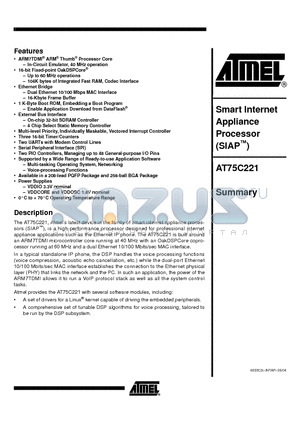 AT75C221-Q208 datasheet - Smart Internet Appliance Processor