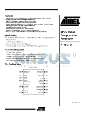 AT76C101 datasheet - JPEG Image Compression Processor
