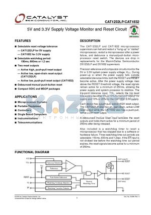 CAT1832GZ-T13 datasheet - 5V and 3.3V Supply Voltage Monitor and Reset Circuit