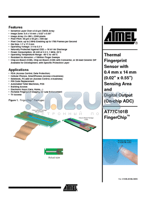 AT77C101B datasheet - Thermal Fingerprint Sensor with Sensing Area and Digital Output