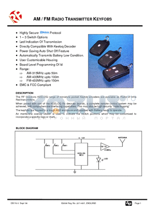 110C3-433A datasheet - AM / FM RADIO TRANSMITTER KEYFOBS