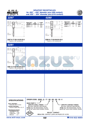 0280-2-17-01-06-01-02-0 datasheet - WRAPOST RECEPTACLES for .022 - .032 diameter pins (#06 contact) and .022 - .034 diameter pins (#16 contact)