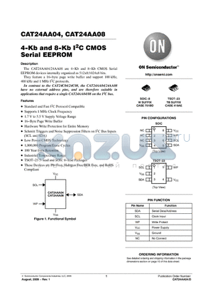 CAT24AA04WI-T3 datasheet - 4-Kb and 8-Kb I2C CMOS Serial EEPROM