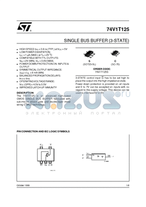 74V1T125 datasheet - SINGLE BUS BUFFER 3-STATE