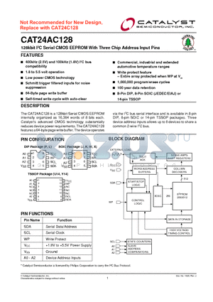 CAT24AC128LI-1.8TE13 datasheet - 128kbit I2C Serial CMOS EEPROM With Three Chip Address Input Pins
