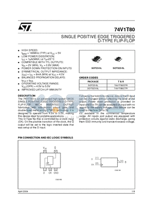 74V1T80 datasheet - SINGLE POSITIVE EDGE TRIGGERED D-TYPE FLIP-FLOP