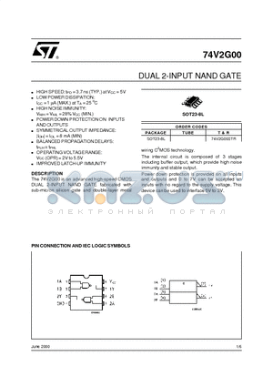 74V2G00STR datasheet - DUAL 2-INPUT NAND GATE