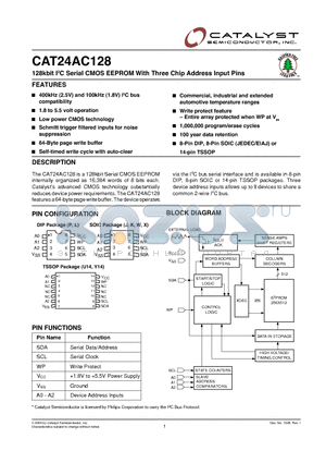 CAT24AC128YI-TE13 datasheet - 128kbit I2C Serial CMOS EEPROM With Three Chip Address Input Pins
