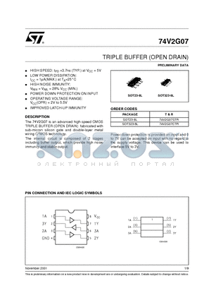 74V2G07CTR datasheet - TRIPLE BUFFER (OPEN DRAIN)