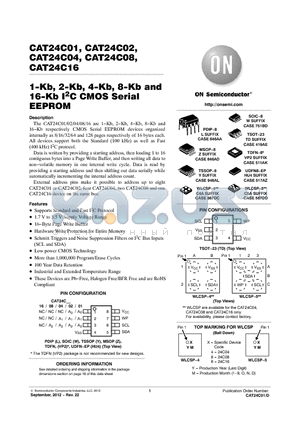 CAT24C01 datasheet - 1-Kb, 2-Kb, 4-Kb, 8-Kb and 16-Kb I2C CMOS Serial EEPROM