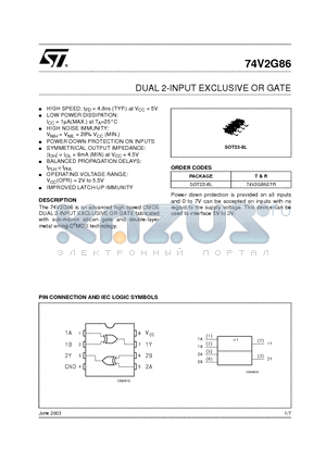 74V2G86 datasheet - DUAL 2-INPUT EXCLUSIVE OR GATE