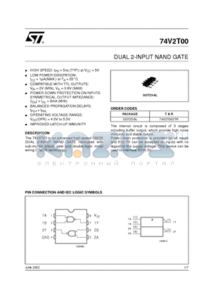 74V2T00STR datasheet - DUAL 2-INPUT NAND GATE