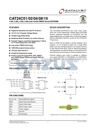 CAT24C01LIT3 datasheet - 1-Kb, 2-Kb, 4-Kb, 8-Kb and 16-Kb CMOS Serial EEPROM