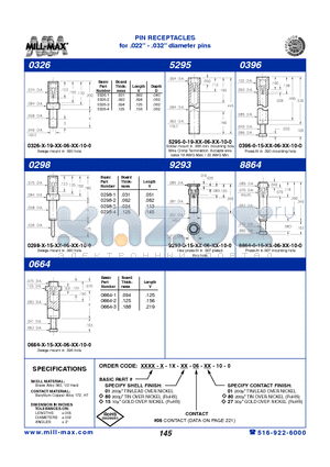 0298-4-15-01-06-01-10-0 datasheet - PIN RECEPTACLES for .022 - .032 diameter pins