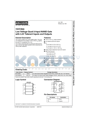 74VCX00MTC datasheet - Low Voltage Quad 2-Input NAND Gate with 3.6V Tolerant Inputs and Outputs