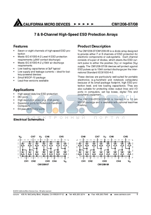 CM1208-07MS datasheet - 7 & 8-Channel High-Speed ESD Protection Arrays