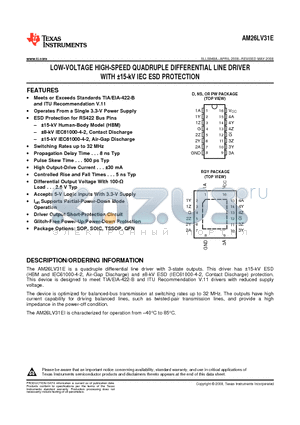 AM26LV31EIDR datasheet - LOW-VOLTAGE HIGH-SPEED QUADRUPLE DIFFERENTIAL LINE DRIVER WITH a15-kV IEC ESD PROTECTION