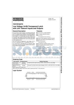 74VCX16373MTD datasheet - Low Voltage 16-Bit Transparent Latch with 3.6V Tolerant Inputs and Outputs