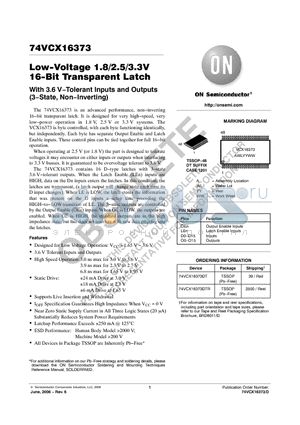 74VCX16373_06 datasheet - Low−Voltage 1.8/2.5/3.3V 16−Bit Transparent Latch