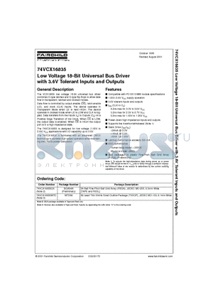 74VCX16835MTD datasheet - Low Voltage 18-Bit Universal Bus Driver with 3.6V Tolerant Inputs and Outputs