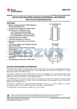 AM26LV32EINSRG4 datasheet - LOW-VOLTAGE HIGH-SPEED QUADRUPLE DIFFERENTIAL LINE RECEIVER WITH a15-kV IEC ESD PROTECTION