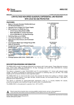 AM26LV32EIRGYRG4 datasheet - LOW-VOLTAGE HIGH-SPEED QUADRUPLE DIFFERENTIAL LINE RECEIVER WITH a15-kV IEC ESD PROTECTION