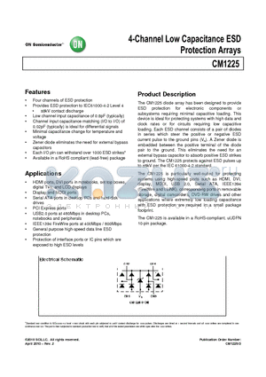 CM1225-04DE datasheet - 4-Channel Low Capacitance ESD Protection Arrays