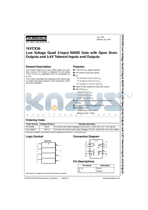 74VCX38M datasheet - Low Voltage Quad 2-Input NAND Gate with Open Drain Outputs and 3.6V Tolerant Inputs and Outputs