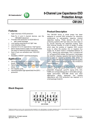 CM1293 datasheet - 8-Channel Low Capacitance ESD Protection Arrays