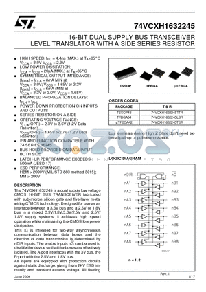 74VCXH1632245 datasheet - 16-BIT DUAL SUPPLY BUS TRANSCEIVER LEVEL TRANSLATOR WITH A SIDE SERIES RESISTOR