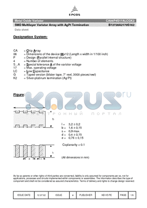 B72728A2170S162 datasheet - SMD Multilayer Varistor Array with AgPt Termination