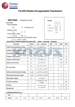 3DD13003 datasheet - Plastic-Encapsulated Transistors