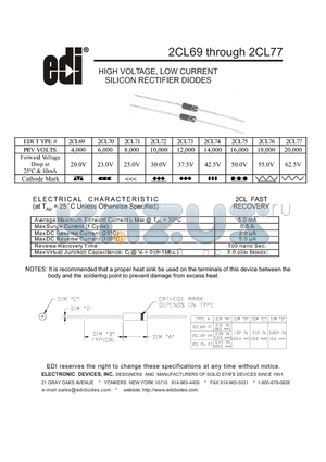 2CL71 datasheet - HIGH VOLTAGE, LOW CURRENT SILICON RECTIFIER DIODES