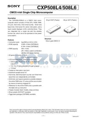 CXP508L4 datasheet - CMOS 4-bit Single Chip Microcomputer